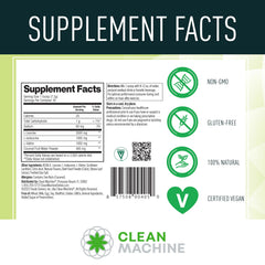 Clean Machine vegan amino label emphasizes plant-based amino support for daily training.