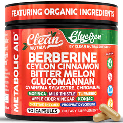 Clean Nutra GlyciZen bottle front showing berberine and cinnamon for daily balance.