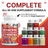 Capsulas de berberina Clean Nutra Glucova con enfoque en metabolismo y apetito.