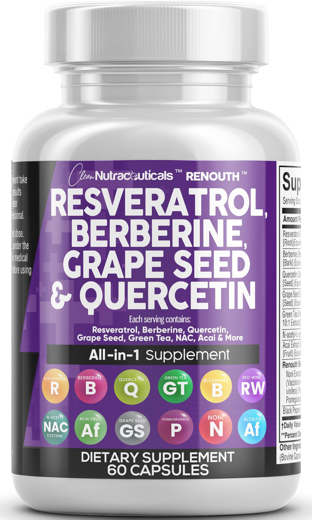 Clean Nutraceuticals Renouth bottle front for daily polyphenol support