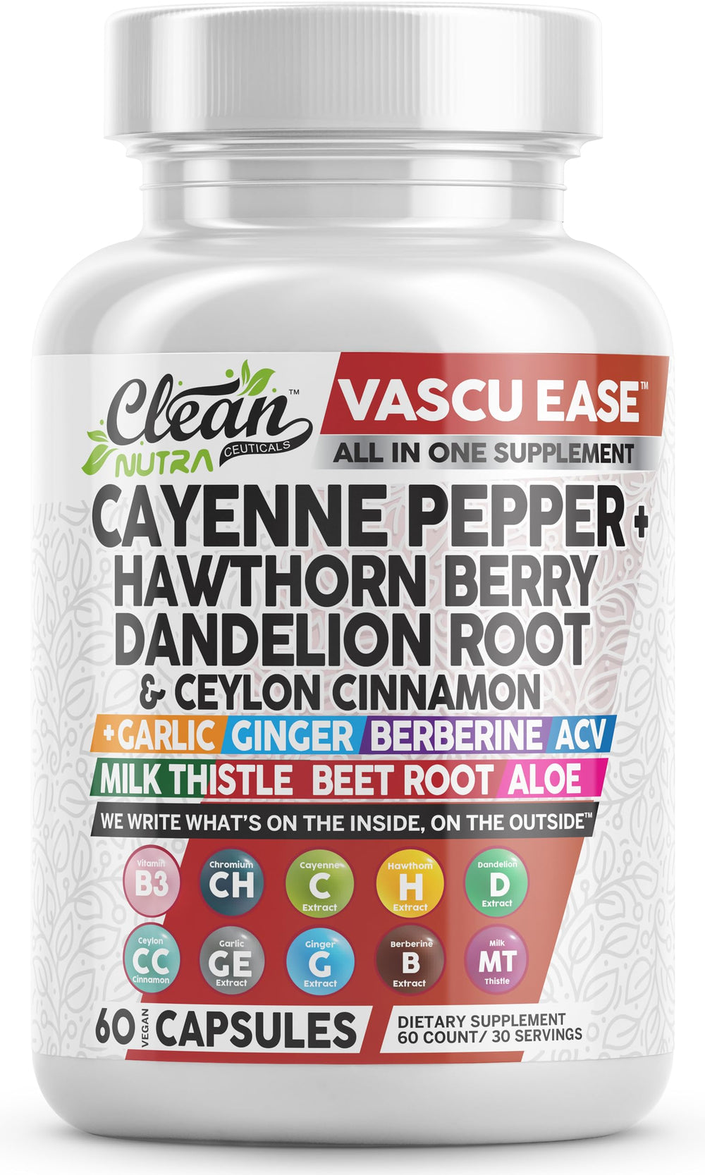 Clean Nutra Vascu Ease Cayenne capsules bottle highlighting vascular support