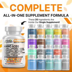 Clean Nutraceuticals capsules closeup emphasizes essential amino acids for immune support and energy