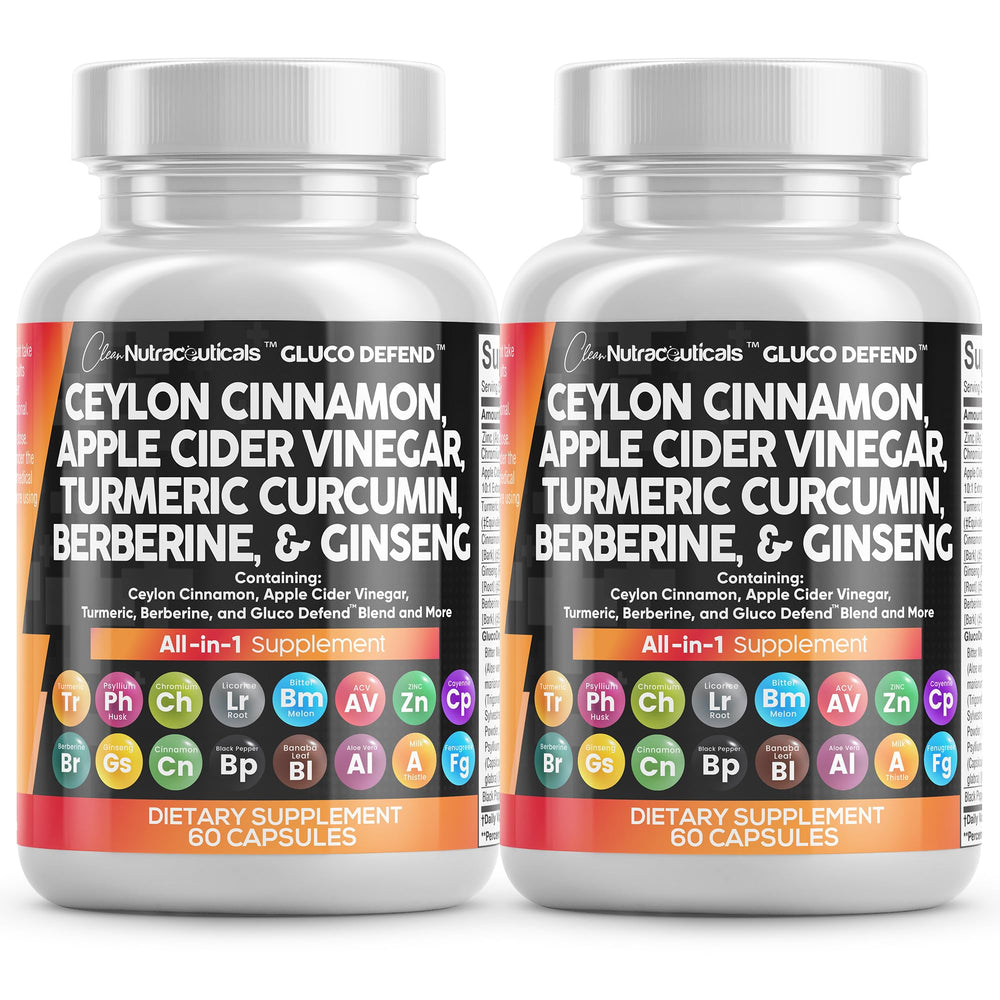 Clean Nutraceuticals Gluco Defend cinnamon capsules bottle for daily wellness with a cinnamon-ACV blend