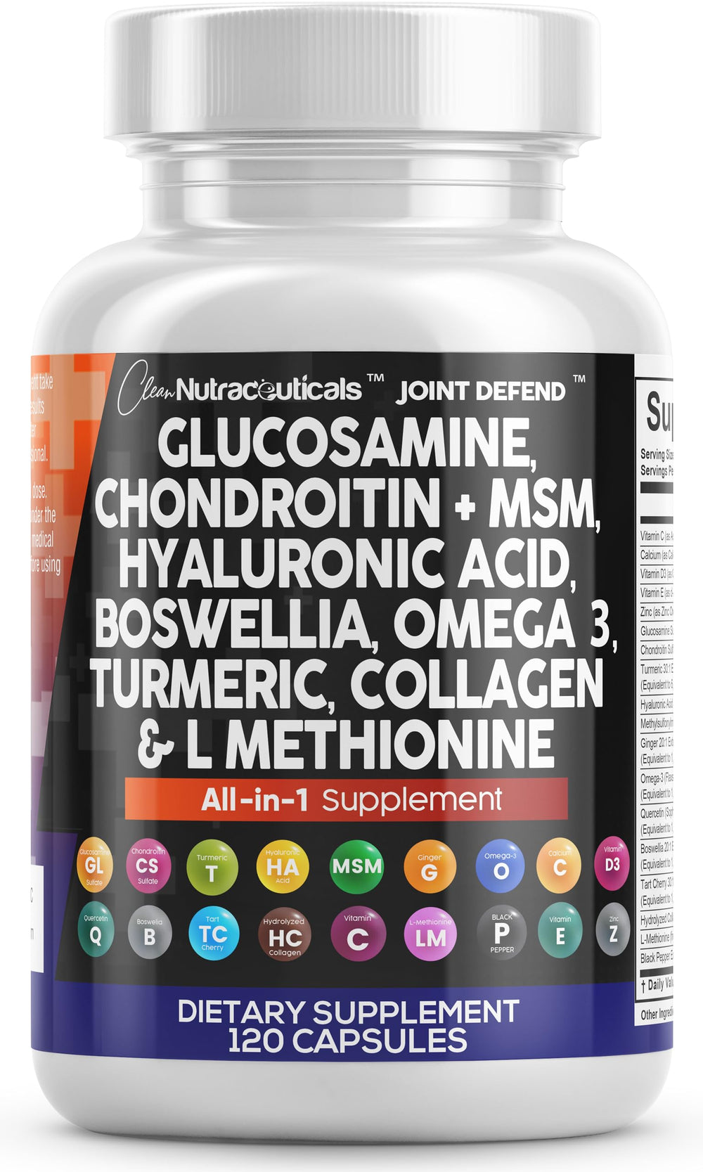 Clean Nutraceuticals Glucosamine Chondroitin MSM 1500mg bottle with capsules supports joint mobility