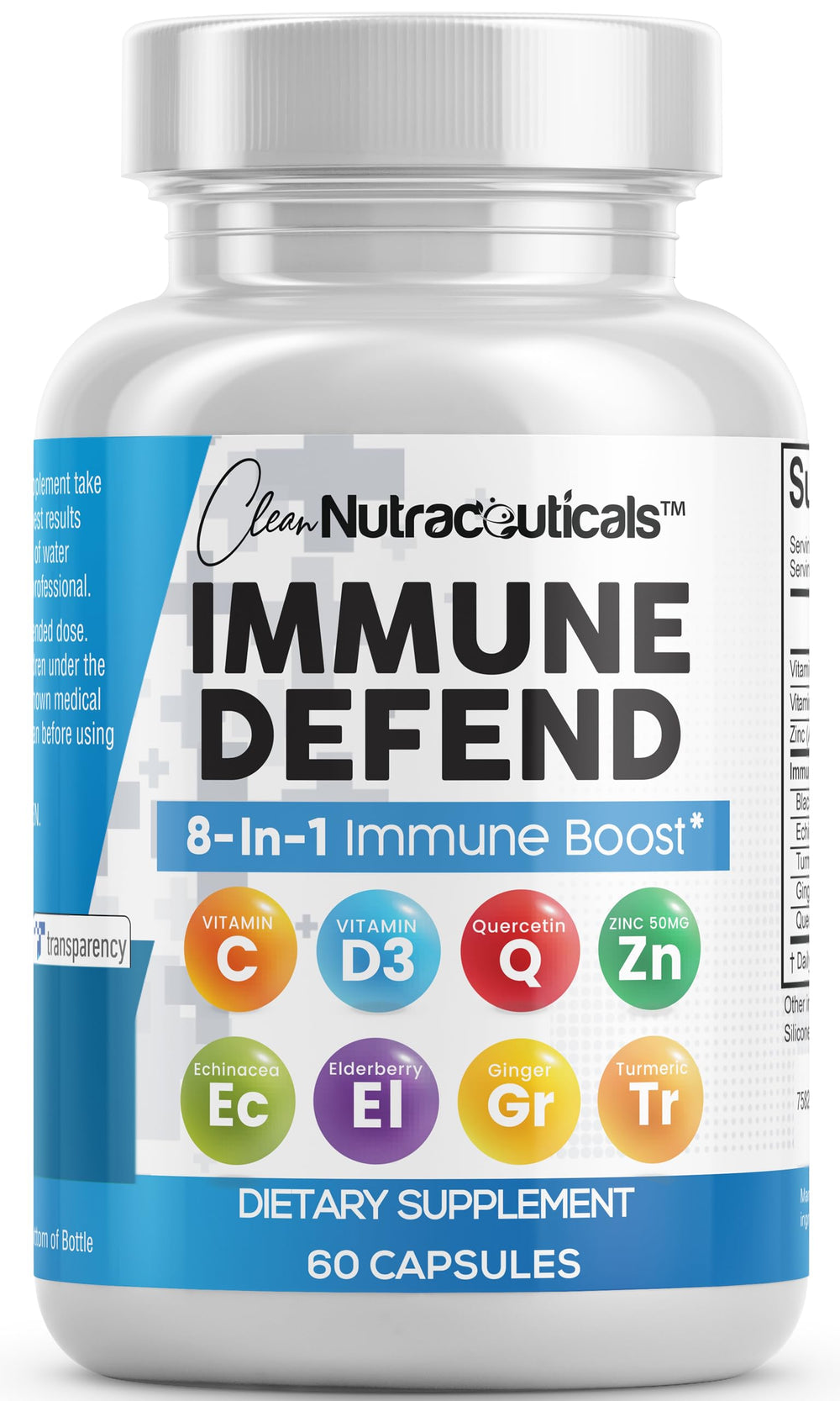 Clean Nutraceuticals Immune Defense 8in1 capsules support daily immune balance.