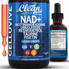 Clean Nutraceuticals NAD Liquid Drops bottle shows premium formulation for daily vitality