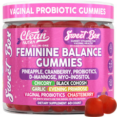 Clean Nutraceuticals Sweet Box feminine balance bottle with pineapple gummies for daily vitality