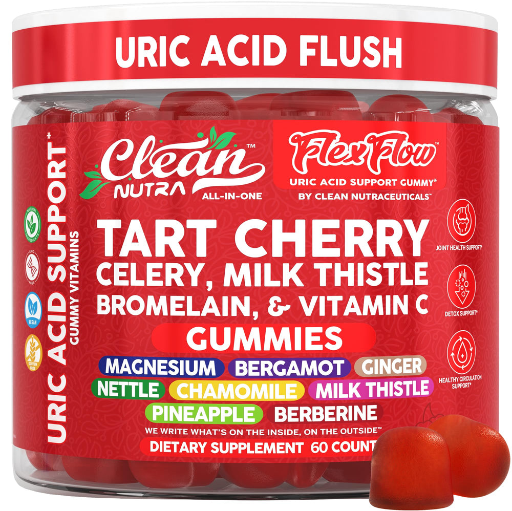 Clean Nutraceuticals tart cherry gummies bottle for convenient daily uric acid support