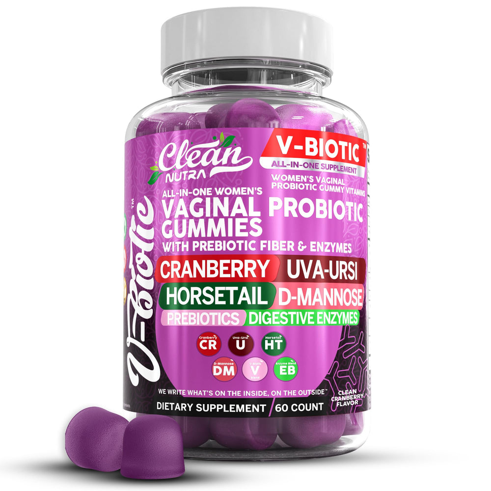 Clean Nutraceuticals Vaginal Probiotics gummies with cranberry packaging for convenient daily use.