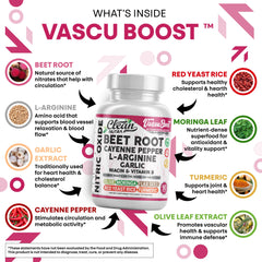 Clean Nutraceuticals Vascu Boost L-Arginine formula supports nitric oxide potential.
