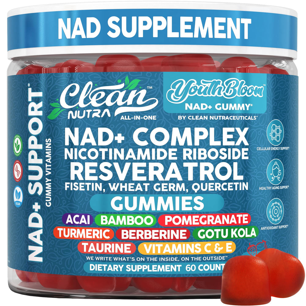 Clean Nutraceuticals Youth Bloom bottle front view for daily energy support