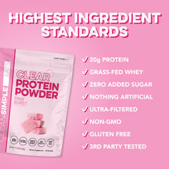 Clean Simple Eats Pink Burst bottle on gym shelf