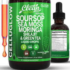 Clean Nutra Soursop Liquid Drops bottle in raspberry lemonade flavor for daily immune support