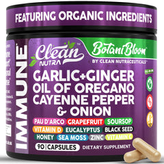 Clean Nutraceuticals garlic-sea-moss capsule for daily vitality and immune support.