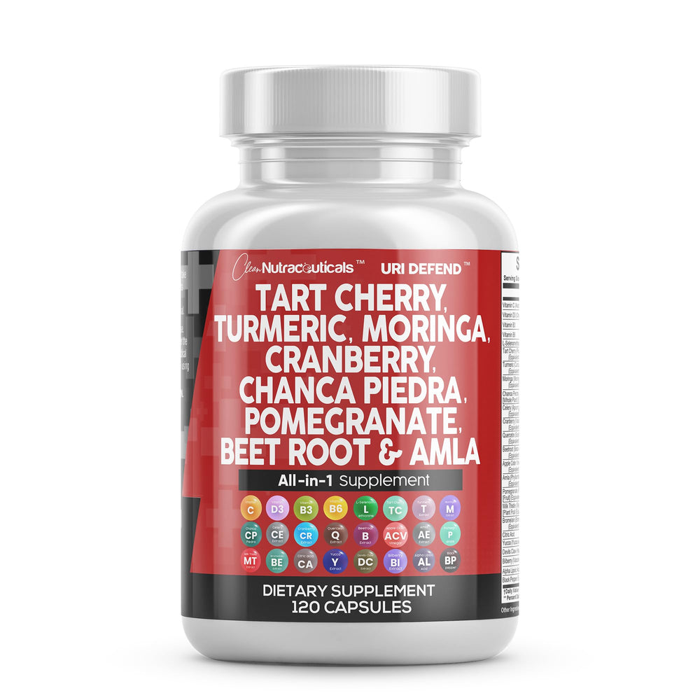Clean Nutraceuticals Tart Cherry Turmeric Moringa capsules bottle for daily wellness.