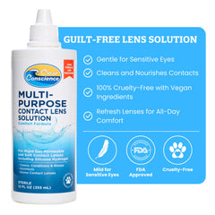 Clear Conscience sensitive-eyes formula label close-up shows premium ingredients.