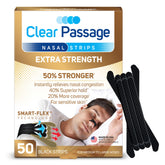 Clear Passage extra-strength nasal strip with 50ct pack for easier breathing during workouts