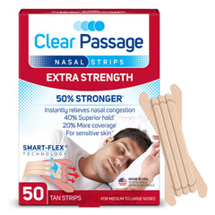 Clear Passage nasal strip in use for instant breathing support during sleep