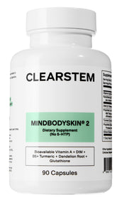 CLEARSTEM MindBodySkin hormonal acne supplement bottle showing daily skin support.