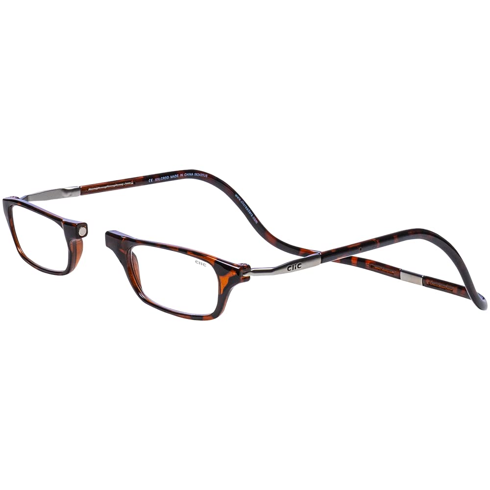Clic magnetic reading glasses with front magnet connection for quick access.
