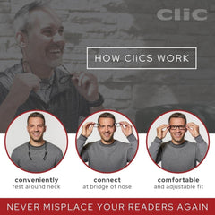 Clic original expandable reader neck-band lets you hang them when not in use.