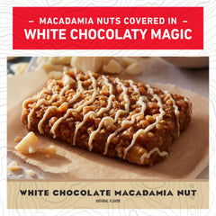 CLIF Bar white chocolate macadamia nut bar close-up showing creamy chocolate and nuts
