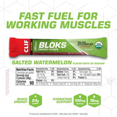 Close-up of CLIF BLOKS Salted Watermelon cubes for quick endurance fuel.