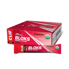 CLIF BLOKS Strawberry flavor chews pack, convenient endurance fueling for quick energy.