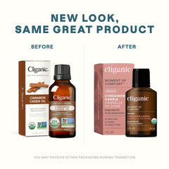 Cliganic cinnamon cassia oil diffuser usage with warm, spicy fragrance.