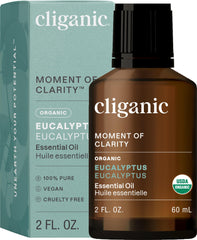 Cliganic Eucalyptus Oil bottle for diffuser use with pure, single-ingredient quality.