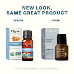 Cliganic Frankincense oil in diffuser promoting calming ambient aroma