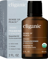 Cliganic Organic Frankincense oil bottle ready for diffuser use and relaxation.