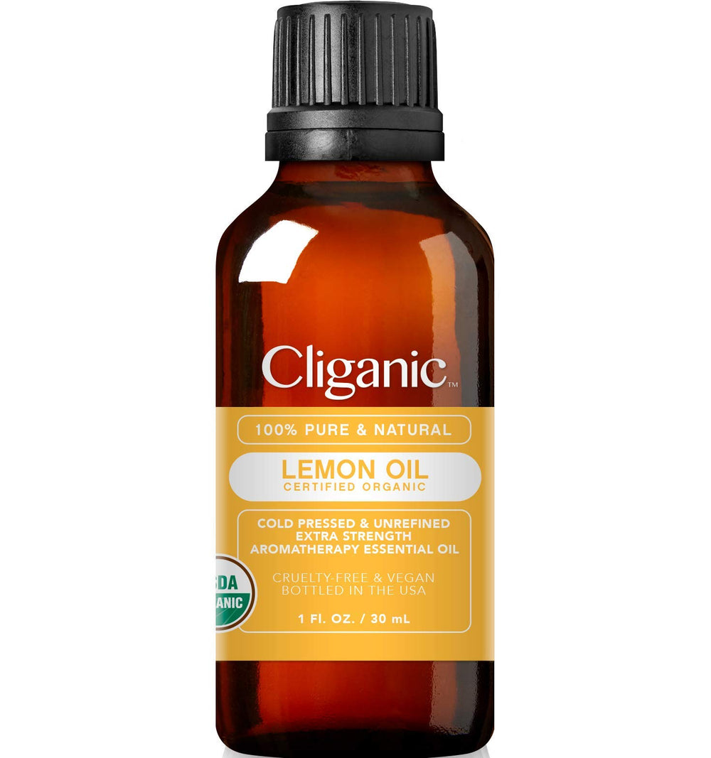 Cliganic Lemon Essential Oil bottle 1oz for pure aroma and easy diffusing.