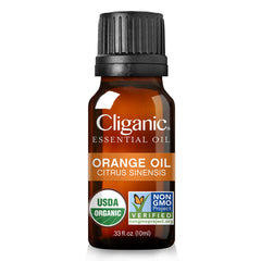 Cliganic orange oil dropper bottle demonstrates single-ingredient formula for clean use.