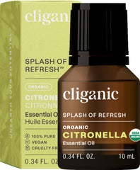 Cliganic Organic Citronella Oil bottle front view highlights purity and single-ingredient quality