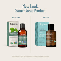 Cliganic Peppermint Oil 1oz dropper closeup for precise dilution in blends.