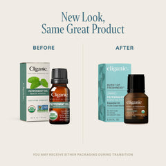 Cliganic Organic Peppermint Oil packaging emphasizes organic quality and sustainability
