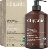 Cliganic Organic Sweet Almond Oil bottle shows a pure, versatile carrier for skin and hair.