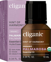 Cliganic Palmarosa essential oil bottle close-up for aromatic diffusion