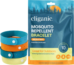 Pulseras Cliganic de mosquitos en microfibra, enfoque empaque para viaje seguro