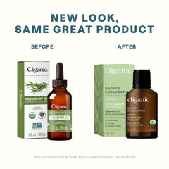 Cliganic rosemary oil label close-up highlighting organic certification