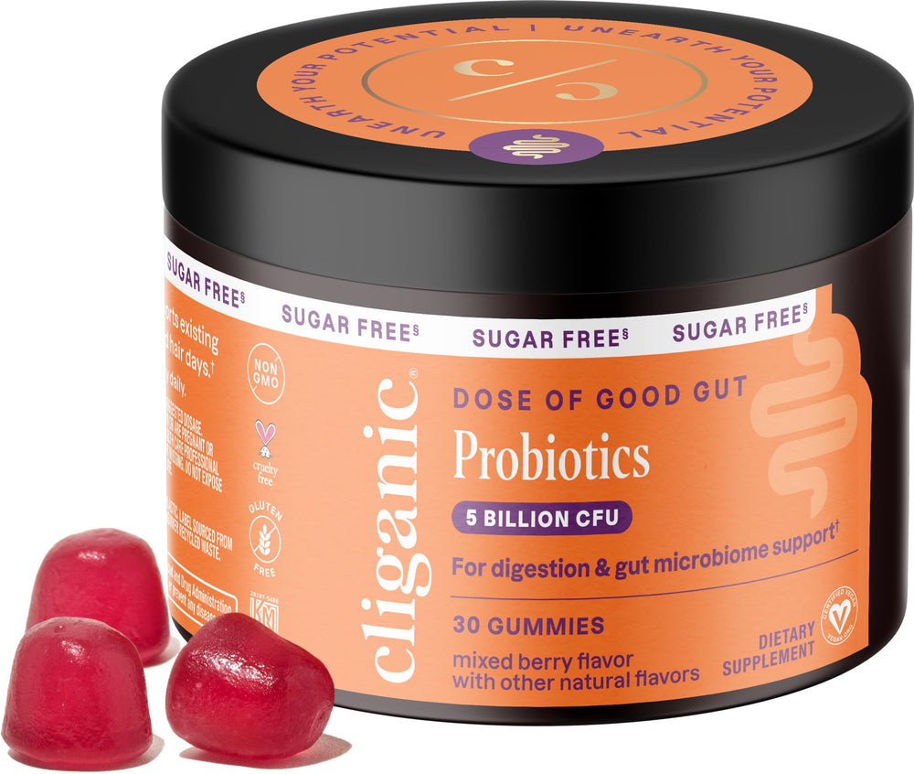 Cliganic Sugar-Free Probiotics Gummies berry bottle for daily gut support