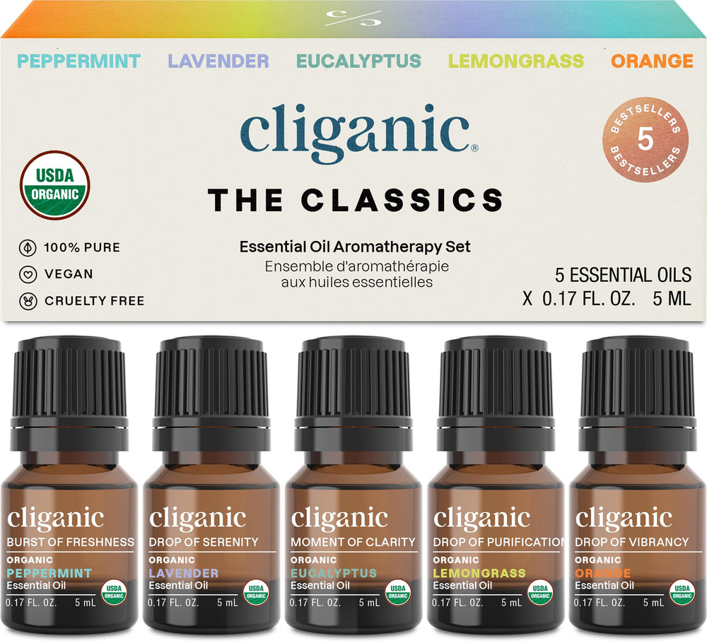 Cliganic Top 5 Classics gift set packaging, ideal for diffuser and DIY blends