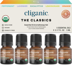Cliganic Top 5 Classics gift set packaging, ideal for diffuser and DIY blends