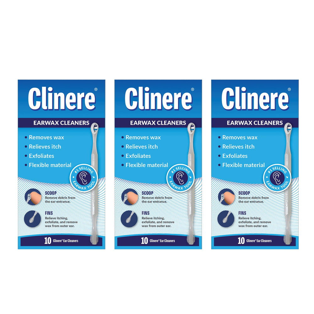 Clinere ear cleaners show the flexible scoop and fin for gentle wax removal.