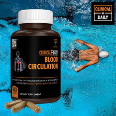 Clinical Daily capsules showcasing natural ingredients for improved blood flow.