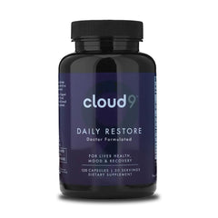 Cloud9 Daily Restore bottle closeup showing recovery support.