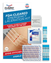 Clozex Complete Emergency Laceration Kit closures ready for quick non-invasive wound closure