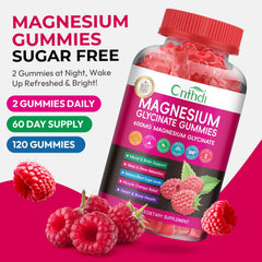 CNFHDI magnesium glycinate gummies raspberry flavor close-up.
