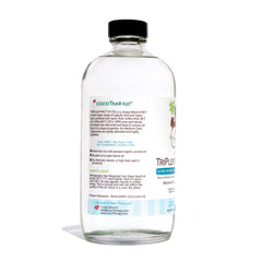 Label closeup reveals organic, non-GMO CocoTherapy MCT-3 Oil.